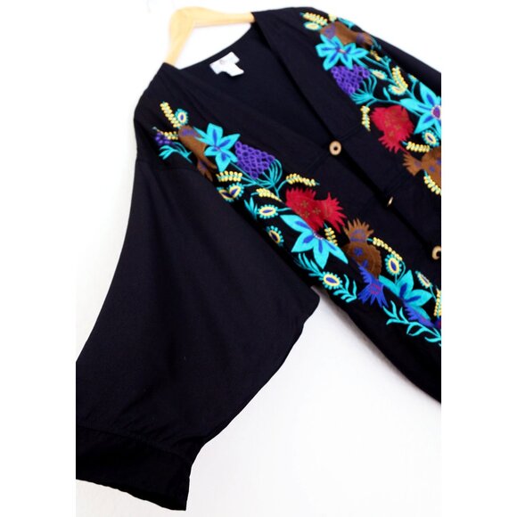 Vintage The Daily Planet Embroidered Jacket Floral Fish Metal Coin Button Size L - Picture 7 of 14